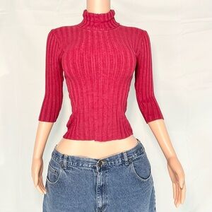 Vintage Women's Ribbed Turtleneck Sweater - Red